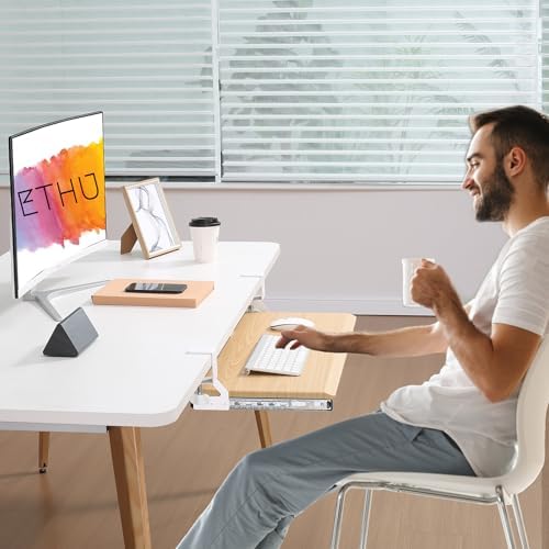 ETHU Under Desk Keyboard Tray with Metal Slide Rail, 26.8x11.8", Oak