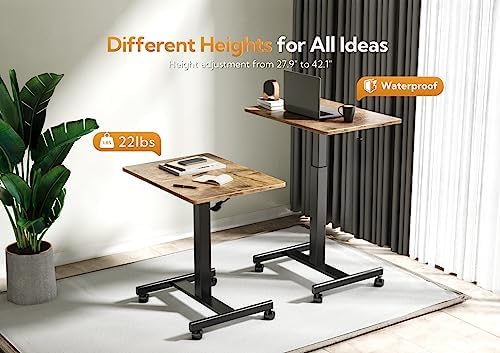 Claiks Mobile Rolling Desk Small Portable Laptop Cart on Wheels 26" Brown