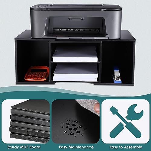 EMERIT Large Printer Stand, Adjustable Printer Table with Storage, 2-Tier Printer Riser Desktop Paper Organizer Shelf for Home Office, 23'' x 12.3'' x 8.7'' (Black)