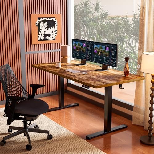 ErGear Height Adjustable Electric Standing Desk, 55 x 28 Inches Sit Stand up Desk, 4 Memory Computer Home Office Desk, Vintage Brown