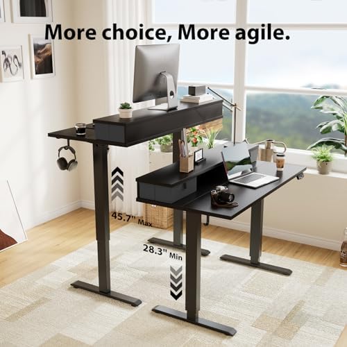Agilestic 55 * 24 Inch Electric Standing Desk with Drawers, Black