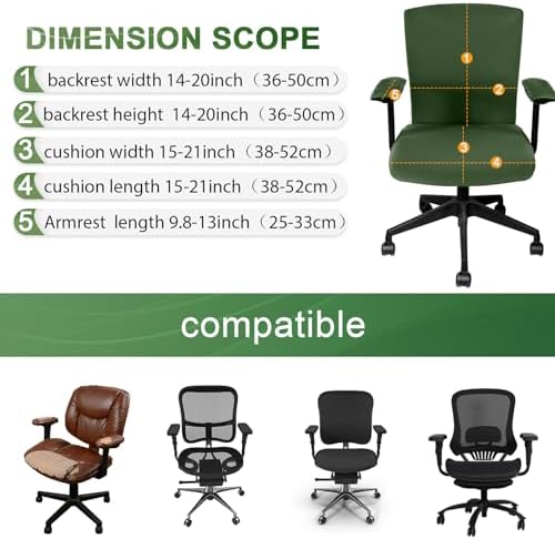 Tallew 4 Pcs Office Chair Covers Set Computer Universal Protective Stretchable Chair Seat Covers Desk Armrest Cover Slipcovers Pads Office Cushion Backrest for Rotating(Regular,Blackish Green)