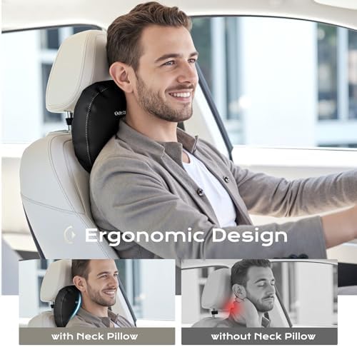 Coverado Car Headrest Pillow Soft Memory Foam Car Neck Support Pillow with Adjustable Strap, Relax Head Muscles Relieve Driving Fatigue, Breathable & Removable Cover