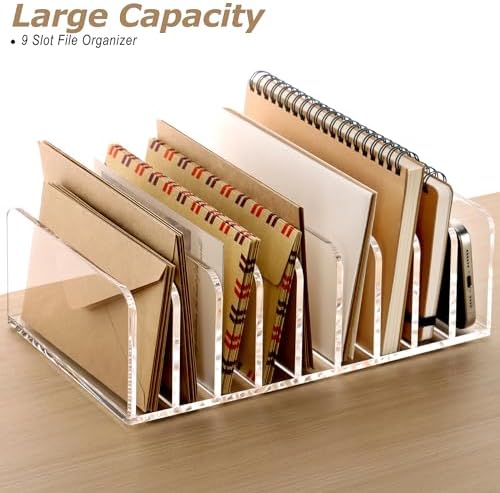 SANRUI Clear Desk Mail Organizer, 9 Slot Acrylic Office Document Sorter