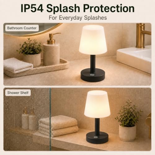Rechargeable Table Lamp, Mini Cordless Shower Lamp for Bathroom, IP54