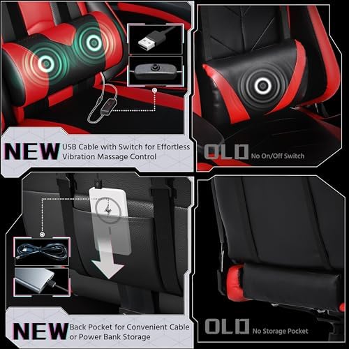 Yaheetech Gaming Chair with Footrest Massage Lumbar Pillow Black and Red