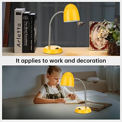 Eye-Caring Table Lamp of Simple Designs Home E26 Led Screw Basic Metal Desk Lamp with Flexible Gooseneck Hose Neck Study Lamp for Bedroom Office Living Room Convenient On/Off Switch(Yellow)
