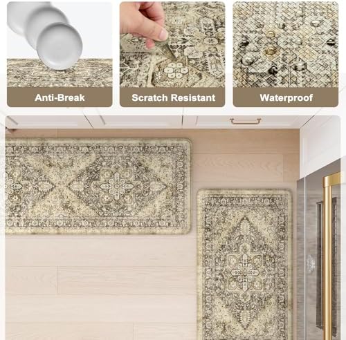 KIMODE Anti Fatigue Kitchen Mats for Floor, Boho Kitchen Rugs Sets of 2