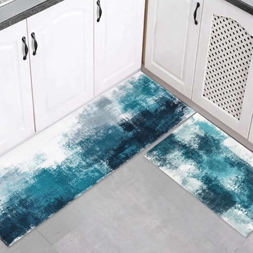 Kitchen Mats for Floor, 2PCS Waterproof Cushioned Non-Slip Anti Fatigue Rugs for Kitchen,Washable Comfort Absorbent Kitchen Mat Set for Laundry Sink Office Farmhouse Home