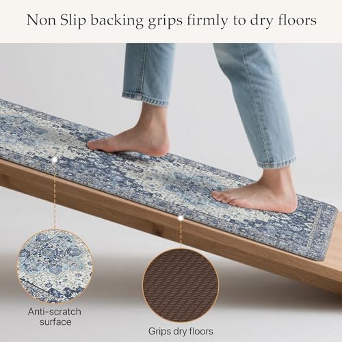 GENIMO Anti Fatigue Kitchen Mats for Floor 2PCS, Standing Rugs,Navy Blue