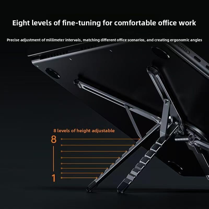 Portable Laptop Stand for Desk, Foldable Adjustable Computer Riser with Magnetic Phone Holder, Aluminum Laptop Stand Tablet Stand Mobile Phone Holder (Navy Blue)