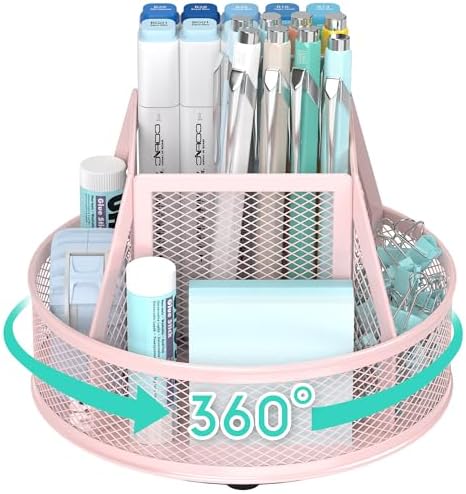 YINGHUA 360°Rotating Mesh Desk Organizer & Pen Holder - Pink