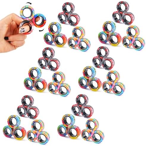 Cevioce 54Pcs Magnetic Rings Fidget Toy Set, ADHD Anxiety Magnetic Fidget Toys Adults Fidget Spinner Rings for Relief, Easter Gifts for Kids Year Old Easter Basket Stuffers for Teens Boys Girls