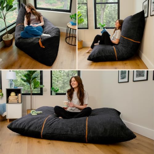 Big Joe Turnabout 3-in-1 Convertible Bean Bag Chair, Black Licorice