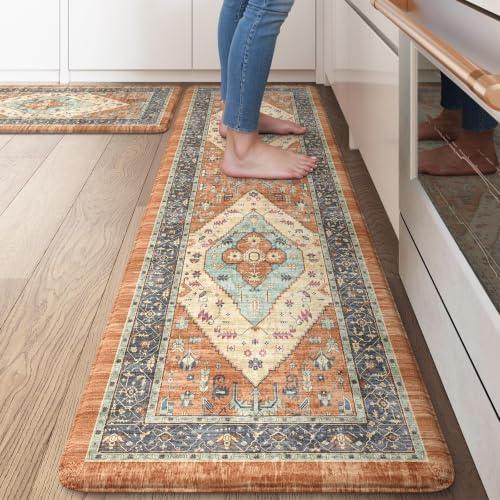 KIMODE Anti Fatigue Kitchen Mats for Floor, Vintage Kitchen Rugs Sets of 2