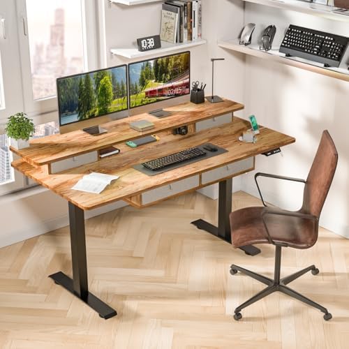Kingant Electric Standing Desk with 4 Drawers, Height Adjustable 63"x 30"