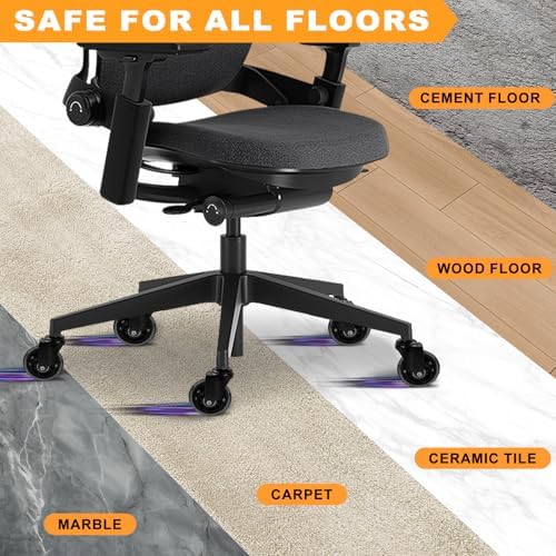 Office Chair Wheels for Casters Replacement - 3" Rubber Wheels for Computer Gaming Desk Caster Smooth & Safe Rolling for All Floors Including Hardwood and Carpet - Set of 5 - Black