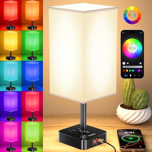 cozoo RGB Remote Bedside Lamp 16 Color Dimming for Nightstand Table White