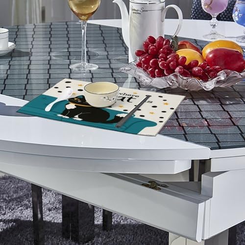 Home is Where The Cat is Washable Placemats Set of 4, Durable Heat Resistant Table Mats 17.7 X 11.8 Inch for Dining Table Kitchen Decor Indoor Use