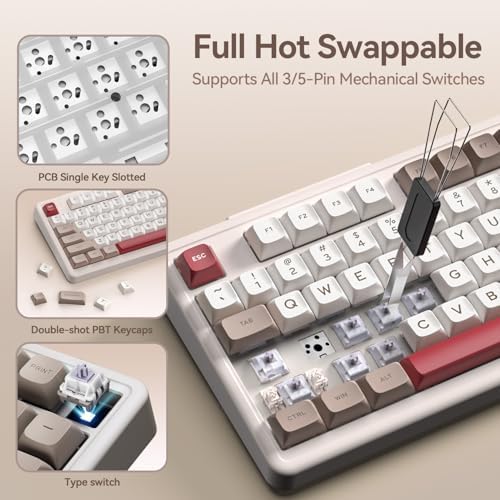 AUSDOM H98 Wireless Bluetooth Mechanical Keyboard, BT5.3/Type-C/2.4G Tri-Mode Hot Swappable Custom Gaming Keyboards, Gasket, RGB, Numpad, Computer Keyboard for Mac/Win/Office, 98 Keys(Clicky Sound)