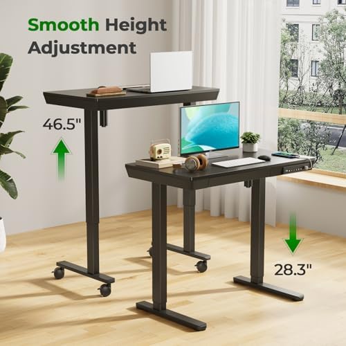 35" Electric Standing Desk with Drawer, 4 Lockable Wheels