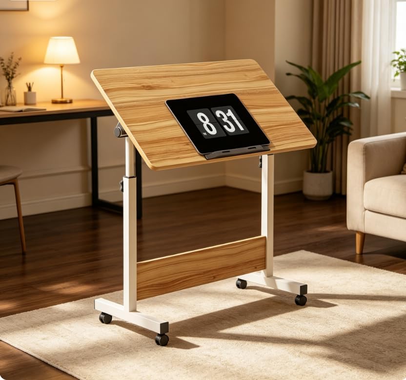 Takywep Adjustable Height Rolling Standing Desk, Mobile Foldable Sit Stand Workstation with Wheels for Laptop, Small Space Home Office Computer Table