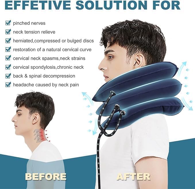 Neck Stretcher, Neck Traction Device, Cervical Traction Device for Neck Pain Relief, Neck Brace Adjustable Inflatable Neck Stretcher, Neck Decompression Devices Home Use (Dark Blue)