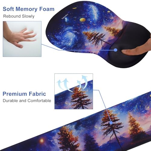 Petmolico Desk Pad Set with Wrist Rest for Keyboard & Mouse, Night Sky