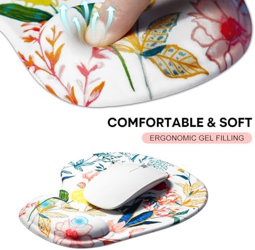 JIKIOU Ergonomic Mouse Pad with Gel Wrist Rest 2Pack, Portable Small Flower