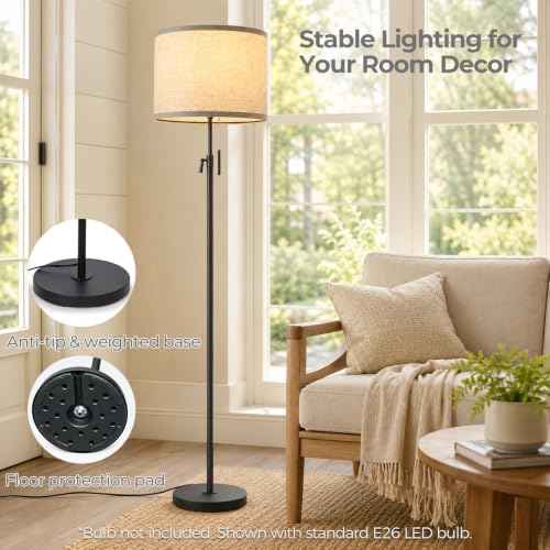 Qingmiao 53"-63" Adjustable Floor Lamp, Anti-tip Base, Pull Chain