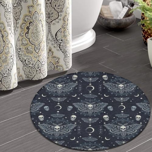 Highly Premium Quality Floor Mat, Office Chair Decor Mat, Room Sofa Yoga Soft Round Carpet Goth Moth Dead Skull Moon