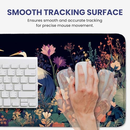 Aesthetic Desk Mat, Cute Midnight Cranes Desk Pad Protector for Work & Decor, 31.5" x 11.8", Pretty Non-Slip Extended Mouse Pad for Office or Home