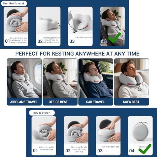 SheRest Cooling Travel Neck Pillow for Airplane, Memory Foam Neck Support