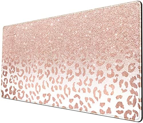 Desk Mat XXL Mouse pad, Pink Rose Gold Leopard Print Office Supplies and Accessories Decor for Women 31.5X15.75in,Stitched Edges Smooth Non-Slip Bottom, Large pad
