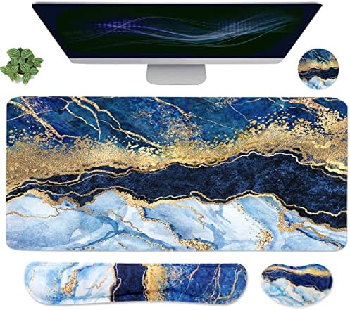 Ergonomic Large Mouse Pad and Keyboard Wrist Rest, Desk Pad for Keyboard and Mouse, 4-in-1 Large Gaming Mouse Pad with Wrist Support - Light Blue