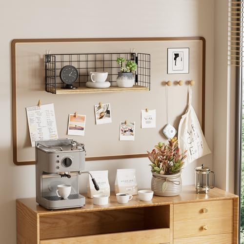 Floating Cubicle Shelf with Hooks, Paulownia Wood Desktop Organizer for Office Cubicle Decor, Desk Shelf for Top of Desk & Cute Cubicle Accessories for Work
