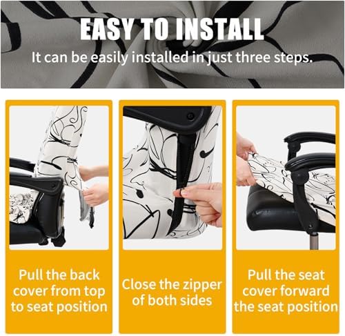 Smiry Stretch Printed Office Computer Desk Chair Covers, Beige and Black