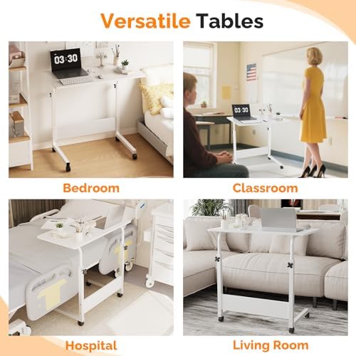 FCH Portable Computer Workstation, Standing Desk Adjustable Height, Small Computer Desk w/Rolling, Sit Stand Laptop Desk TV Tray for Bed Sofa Hospital Reading Eating, Rustic Brown, 23.6"