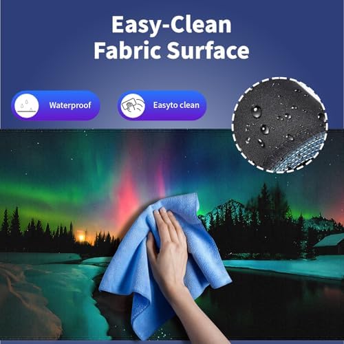 Extra Large Gaming & Office Mouse Pad (31.5" x 11.8") – Aurora Borealis Over Winter Landscape Snow Mountains & Calm Lake & Captivating Night Sky, XXL Desk Mat with Durable Stitched Edges