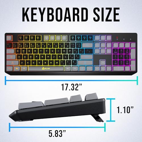 KLIM Wireless Gaming Keyboard RGB - Rechargeable Water-Resistant Backlit