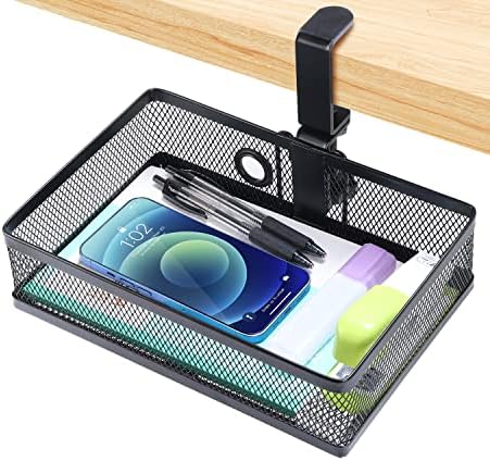 ROSYLINE Under Desk Storage Basket Hanging Drawer Tray, Clamp On Organizer