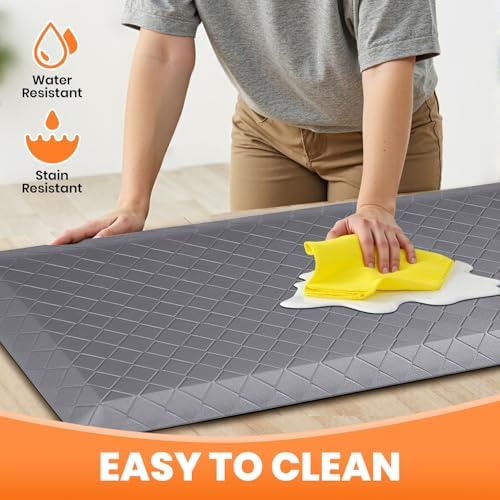 4/5 Inch Extra Thick Kitchen Mats for Floor,Non Slip Anti Fatigue Kitchen Rugs,Waterproof Stain Resistant Sink Mat,Cushioned Standing and Comfort Mats for Office (17"x47" Grey)