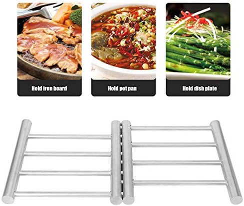 Retractable Trivet Coaster, Expandable Non-Slip Insulation Hot Pot Mat 8x9 inch Stainless Steel Kitchen Table Protector for Dining Countertop Indoor Outdoor Use