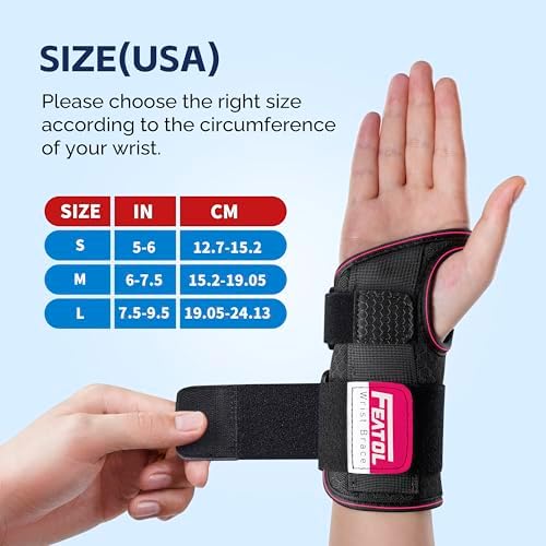 FEATOL 2 Pack Carpal Tunnel Wrist Brace For Work With Wrist Splint, 6.5'' Wrist Brace Night Support For Women Men, Pain Relief For Tendonitis, Arthritis, Pregnancy, Typing, Right and Left Hand, Medium