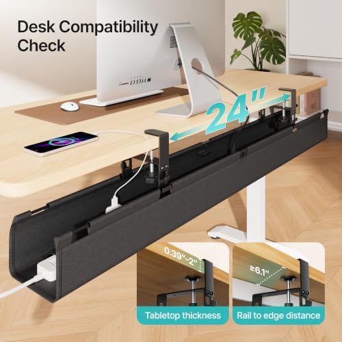 PEGZONE No Drill Under Desk Cable Management Tray, 47.2" Fabric Organizer