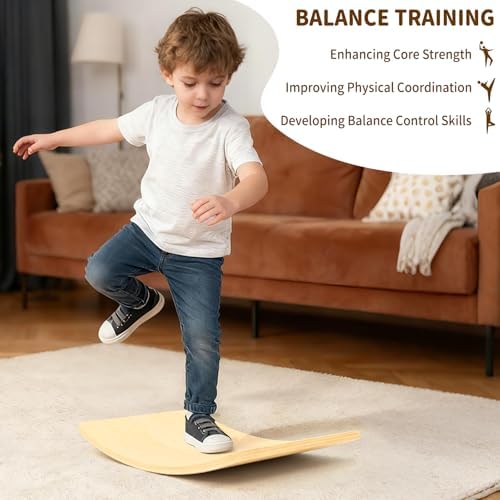 Gentle Monster Wooden Wobble Balance Board, 35 Inch Rocker Board Natural Wood, Open Ended Learning Toy, Yoga Curvy Board for Classroom & Office Adult