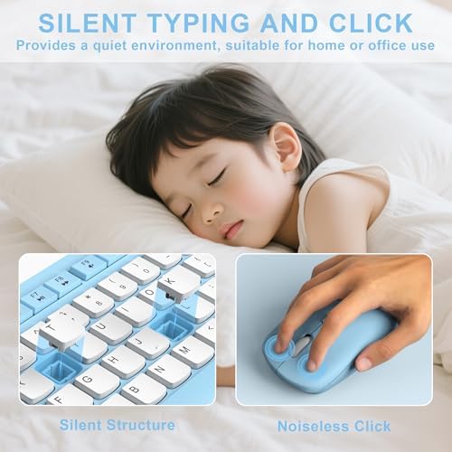 Wireless Keyboard and Mouse Combo Silent for Office and Home(Sky Blue-B)