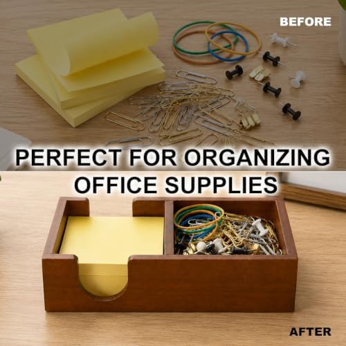 SUPERFINDINGS 8Pcs Wooden Sticky Note Holder 2-in-1 Desk Organizer Set 3 x 3 Inch Memo Storage Box Paper Clip Storages Memo Pad Holder Dispenser Organizer for School Office Home Desk Supplies