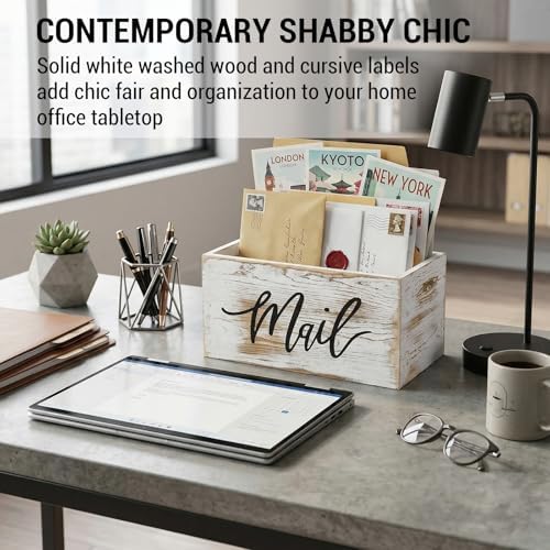 MyGift Whitewashed Wood Mail Holder Organizer Box With MAIL Design