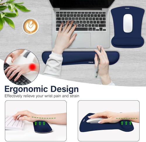 MOSISO Wrist Rest Support for Mouse Pad & Keyboard Set, Navy Blue